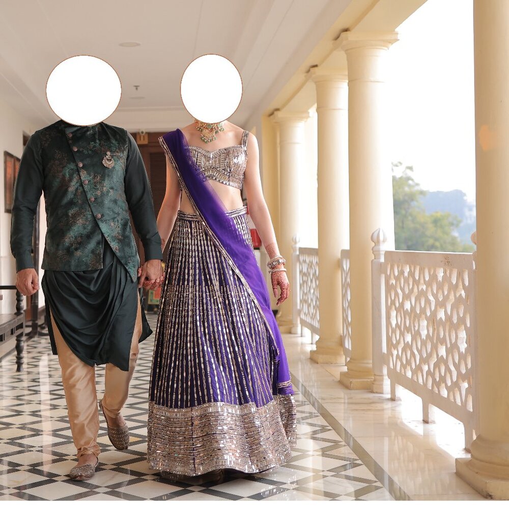 Stunning royal purple mirror lehenga choli w net dupatta